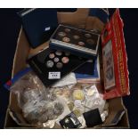 Box of assorted modern collector's coins, medallions and bank notes, various, Royal Mint coin sets