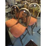 Set of four mid Century stained beech hoop wheel and spindle back kitchen chairs. (4) (B.P. 24%
