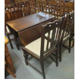 Mid 20th Century oak gate leg table, together with a pair of four matching mid 20th Century oak slat