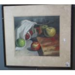 British school (20th Century), still life study of fruit, pastels. 32 x 35cm approx. Framed and