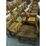 Collection of 19th Century oak bar back kitchen farmhouse chairs, to include two open arm