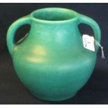 Royal Lancastrian green ground pottery two handled baluster vase. Impressed marks, shape no. 8181.
