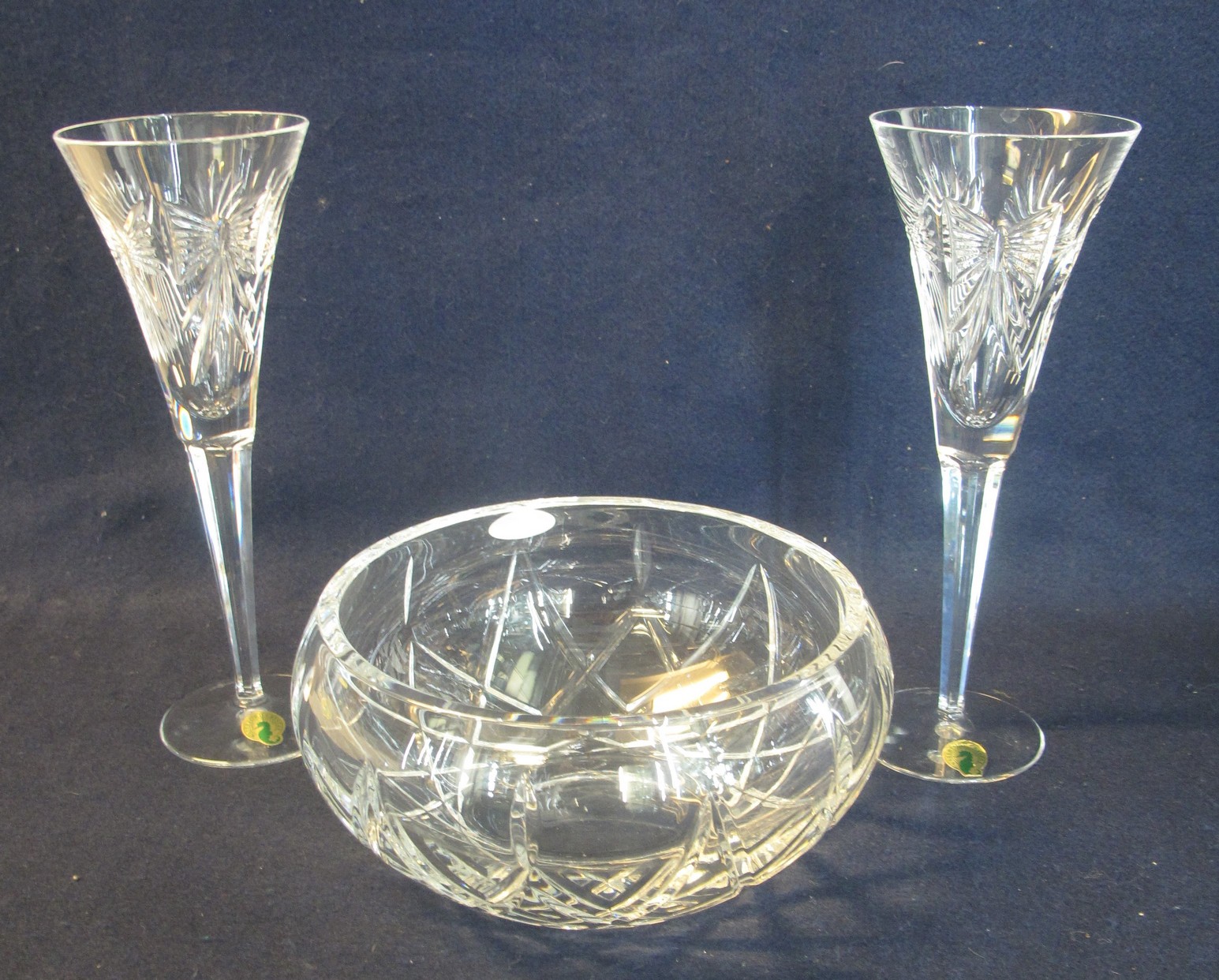 The Millennium Collection Waterford toasting flutes, one pair in original box. Together with a Royal