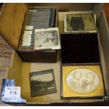 A boxed set of glass magic lantern slides by Abraham's of Keswick, together with a cardboard box