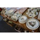 Three trays of Portmeirion pottery 'Birds of Britain' design items to include; cabinet plates,