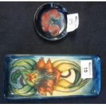 Modern Moorcroft art pottery tube lined floral rectangular pin dish, together with a small