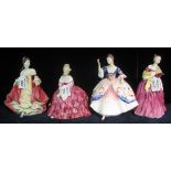 Four Royal Doulton bone china figurines to include; 'Southern Belle' HN2229, 'Victoria' HN2471, '