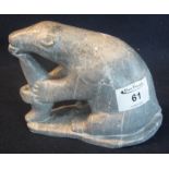 Eskimo art carved hardstone study of a polar bear with seal prey. Signed to base 'Masos Smith'.