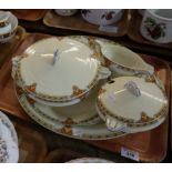 Tray of Grindley Art Deco design geometric items to include; lidded tureen, oval meat dish, gravy