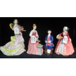 Four Royal Doulton bone china figurines to include; 'Boy from Williamsberg' HN2183, 'Pretty Ladies
