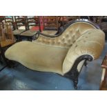 Victorian walnut button back upholstered chaise longue. (B.P. 24% incl. VAT)