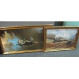 Two large framed furnishing prints after Barie A.F Clark, Spitfire and another after Don Breckon,