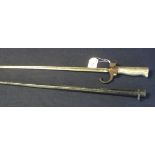 19th Century cruciform bayonet with tapering metal scabbard. (B.P. 24% incl. VAT)