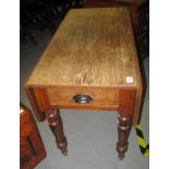 19th Century oak Pembroke table on turned supports and casters. (B.P. 24% incl. VAT)