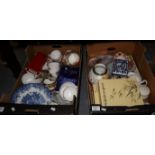Two boxes of mainly china to include; Royal Standard and other teaware, Staffordshire blue and white