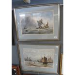 After T.B Hardy (British 19th Century), 'Landing fish Scarboro' and 'On the Medway', a pair,