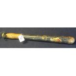 Georgian turned wooden truncheon/tip staff with polychrome crown crest and initials. (B.P. 24% incl.
