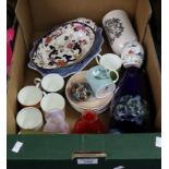 Box of assorted china and glass to include; Wedgwood bone china Susie Cooper design flower motif