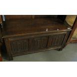 Mid 20th Century oak linen fold blanket box. (B.P. 24% incl. VAT)