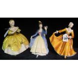 Three Royal Doulton bone china figurines to include; 'Leading Lady' HN2269, 'The Last Waltz'