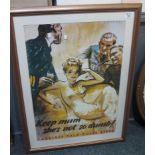 Reproduction Second World War poster 'Keep Mum she's not so Dumb! Careless talk costs lives'. 69 x
