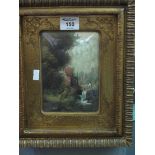 Italian school, figure in a landscape with ruins, oils on board, indistinctly signed. 17.5 x 12.