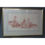 After Sir William Russel Flint, portrait of three women in long dresses, signed by the artist in