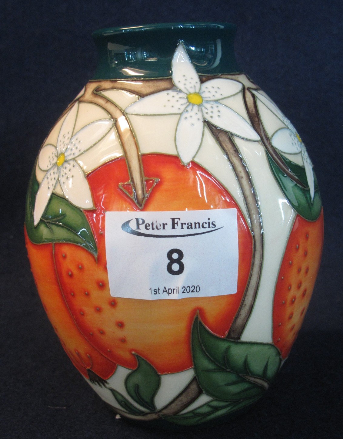 Modern Moorcroft art pottery tube lined ovoid vase, overall decorated in the Mediterranean series