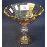 Bohemian glass fruit dish or comport raised on a pedestal with fluted knop, all over decorated