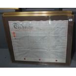 A group of four framed indentures, legal documents and maps, all by hand, signed and sealed. 19th
