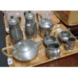 Tray of early 20th Century Tudric beaten pewter teaware items, various. (B.P. 24% incl. VAT)