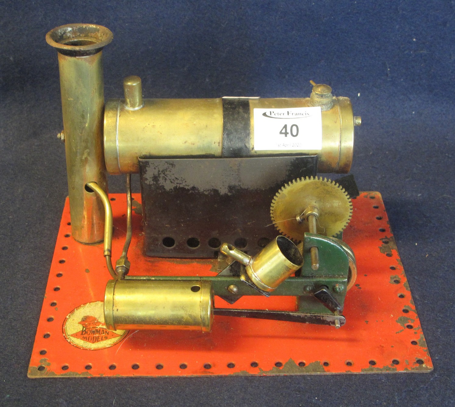 A Bowman brass and tinplate live steam model stationary engine, together with another appearing