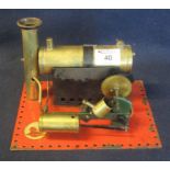 A Bowman brass and tinplate live steam model stationary engine, together with another appearing