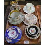 Tray of 19th Century and other floral porcelain cabinet cups and saucers, together with a Cauldon