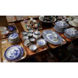 Two trays of Booth's real old willow blue and white teaware, together with two trays of Lincoln