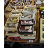 Two trays of boxed and play worn diecast model vehicles to include; Matchbox models of yesteryear