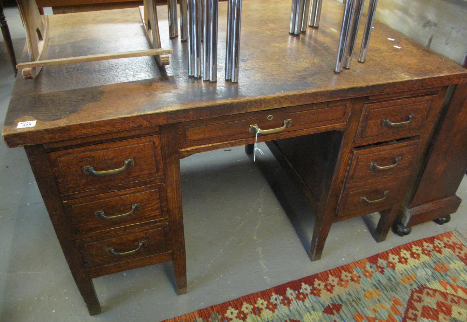Early 20th Century oak twin pedestal knee hole solicitor or office desk.(B.P. 24% incl. VAT)