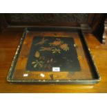 Japanese ebonised tray of square form decorated with birds amongst foliage. (B.P. 24% incl. VAT)