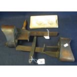 Two late 19th Century wooden hand held stereoscopic viewers, together with a collection of