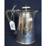 Silver straight sided tapering coffee pot with wooden handle and hinged cover, having bone knop.