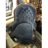 Victorian mahogany framed button back upholstered fireside armchair. (B.P. 24% incl. VAT)