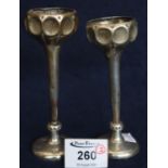 Two similar silver bud shaped specimen vases with circular loaded bases. Hallmarks. 12.5 and 13.