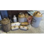 A collection of stoneware flagons, hot water bottles etc, one marked Short's Strand, the other
