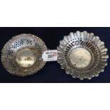 Two fancy silver pierced dishes. 2.7 troy ozs approx. (2) (B.P. 24% incl. VAT)