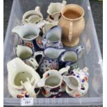 Box of assorted china, mainly 19th Century Gaudy Welsh, Imari design and other jugs, Arthur Wood Art