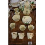 15 piece Burleigh Art Deco design coffee set on a cream ground decorated with flowers and