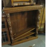 Late Victorian oak open bookcase with adjustable shelves and carve mask and foliate mounts. (B.P.