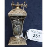 Silver classical urn design repousse figure decorated table cigar lighter with loaded base, London