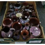 Tray of Torquay pottery Lemon and Crute design mainly purple ground floral items, vases, jugs,