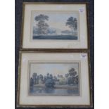 After Farrington, 'Mr Garrick's villa' and 'Bisham Abbey', aquatint engravings. Framed and